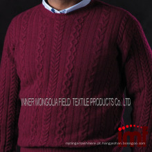 Suéter masculino de cashmere Aran Cable Crewneck